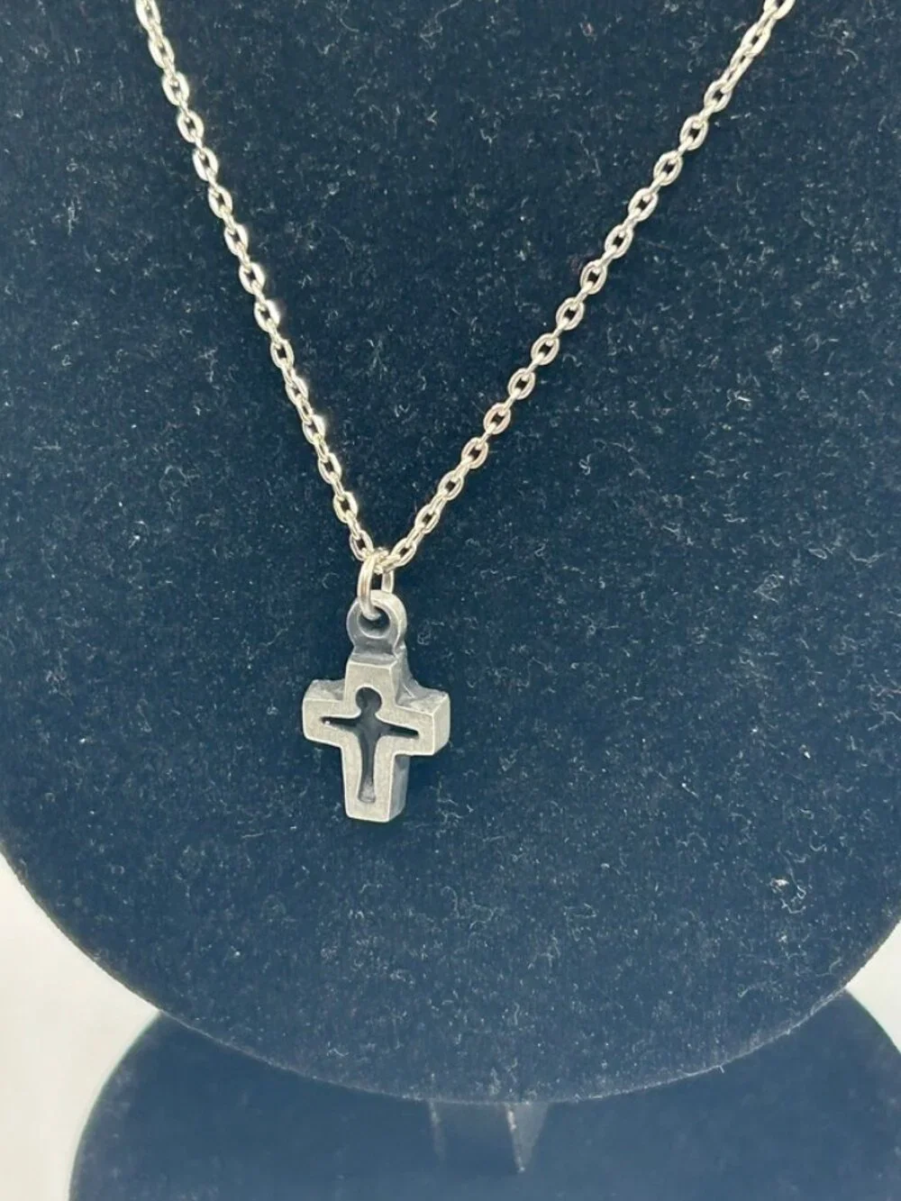 Vintage Real Silver Cross Pendant Cutout Chain Plated Stainless Steel Necklace